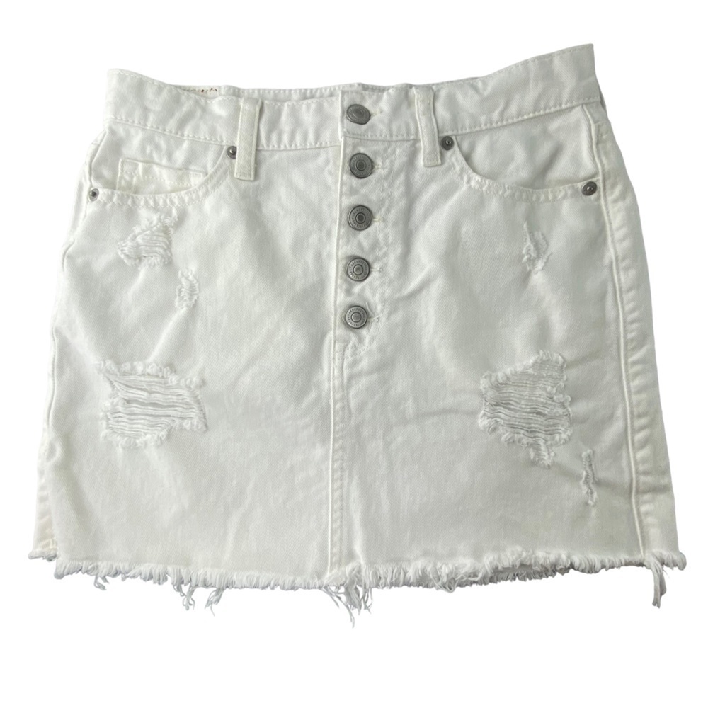 Aeropostale white distressed raw hem button front mini skirt, 2